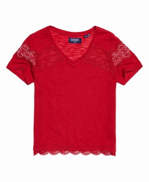 Superdry Lizzie Lace Insert Női Pólók Piros | JGEQY3721